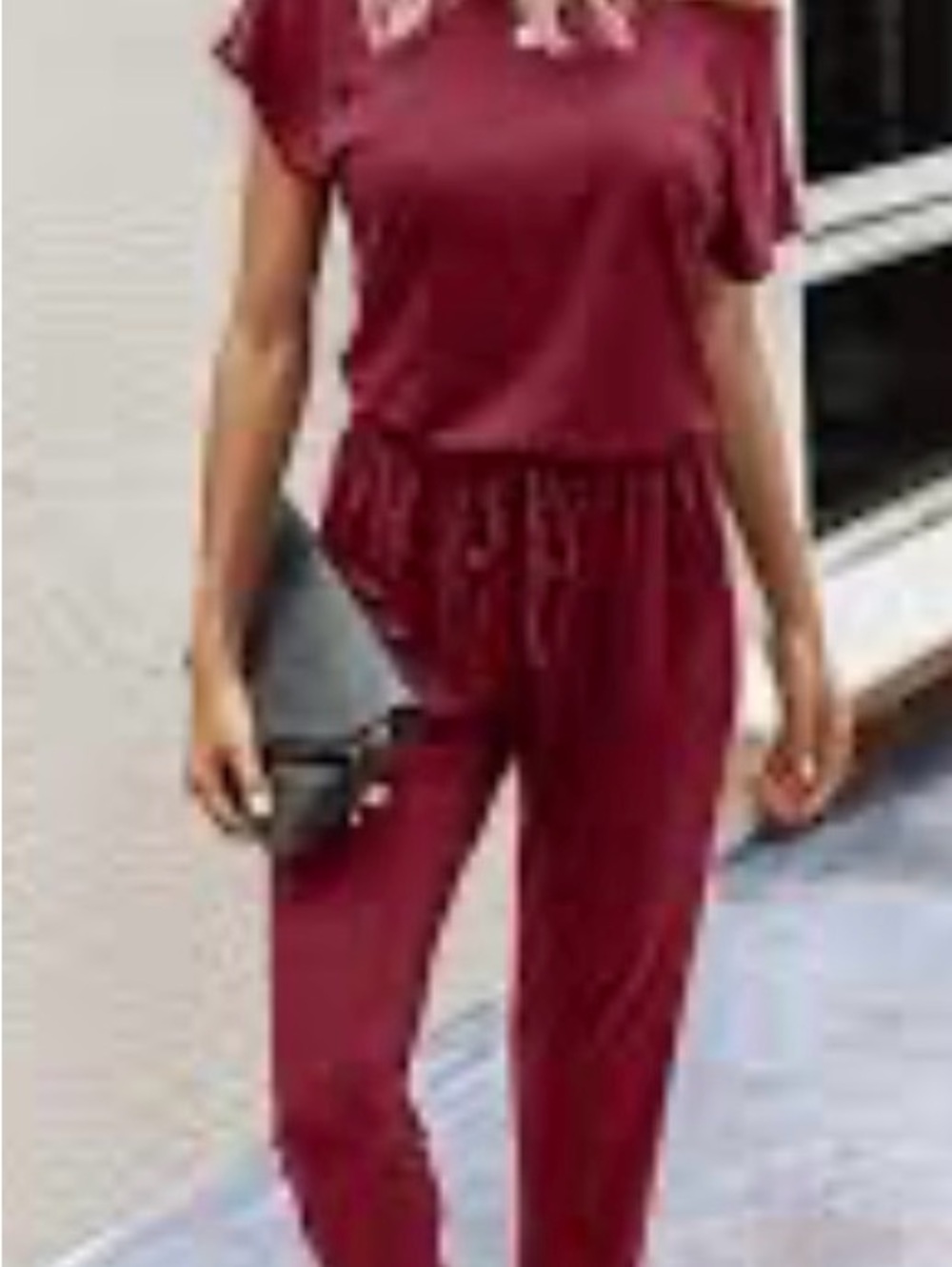 Casual Burgundy Drawstring-Waist Jumpsuit for Women